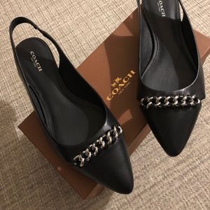 Coach RODNEY Black Leather Slingback Flats / New with Box / Size 8.5